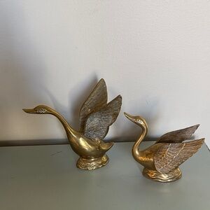 Elegant Brass Gold Swan Figurines